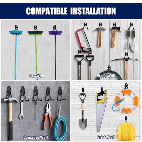 17 Pack Garage Hooks, Garage Wall Hooks with 3 Extension Cord Straps, Garage Heavy Duty Wall Mount Utility Hooks for Hanging Ladders, Garden Tools, Bikes, Hoses, Bulky Items