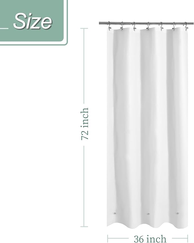 Mrs Awesome Stall Shower Curtain Liner 36x72, PEVA Plastic Shower Liner for Bathroom Lightweight & Waterproof, 36 x 72, White