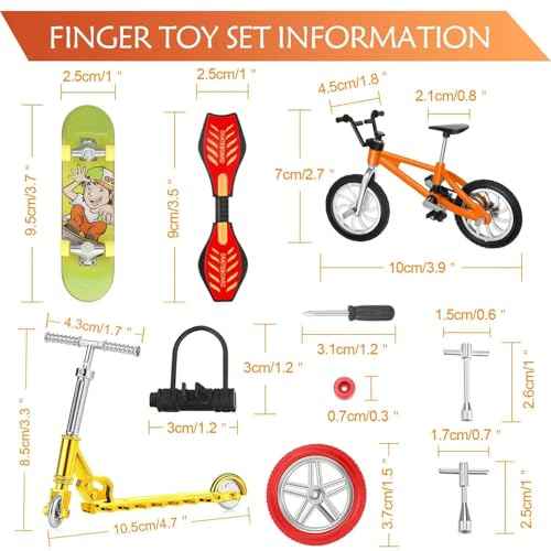 Sumind 18 Pieces Mini Finger Toys Set Includes Finger Skateboards, Bikes, Mini Scooters and Matched Wheels and Tools Accessories Fingertip Movement Educational Toys for Gifts Party Favors
