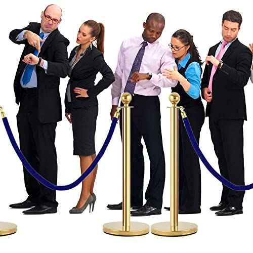 4 Pack Blue Velvet Stanchion Rope, 5ft Velvet Ropes Stanchion Ropes with Gold Clasps, Crowd Control Rope Queue Safety Sarriers Stanchion Post Rope for Party Event and Red Carpet