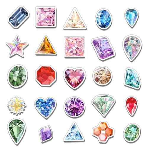 Pack 50 Pcs Cute Crystal Diamond Gemstone Stickers for Water Bottles Laptop Luggage Computer Scrapbooking Kids Teens Girls Adults Aesthetic Waterproof Sticker Small Vinyl Decals