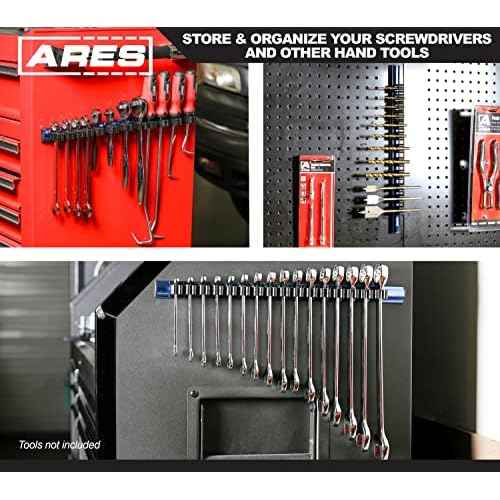 ARES 62027 - Blue 16.5-Inch Hand Tool Holder - Aluminum Rail Stores up to 16 Screwdrivers or Small Tools and Keeps Your Garage Organized