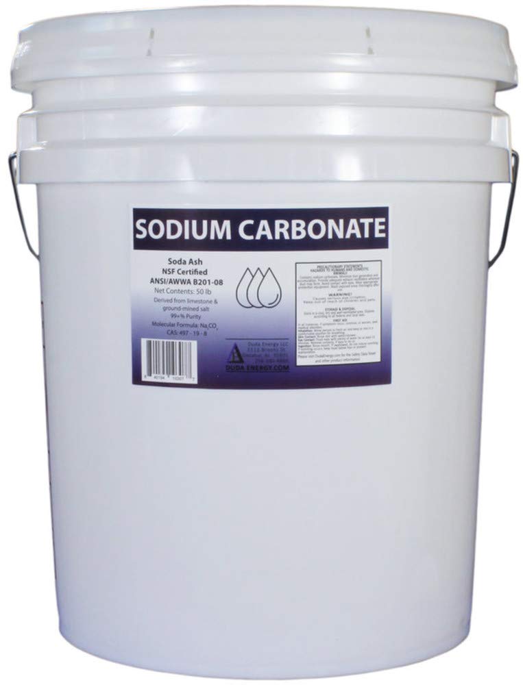 Duda Energy 50 lb Pail of Pure Sodium Carbonate Dense Soda Ash Na2CO3 pH Adjust Chemical Spa Pool Cleaning Dishwasher, White