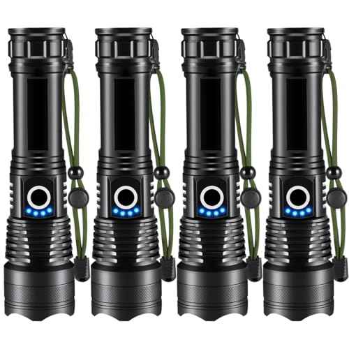 Flashlights High Lumens Rechargeable, 4Pack Rechargeable Flashlights, Super Bright Flashlight, 5Mode Tactical Flashlights High Lumens, LED Flashlight High Powered, Waterproof Flash Light LED