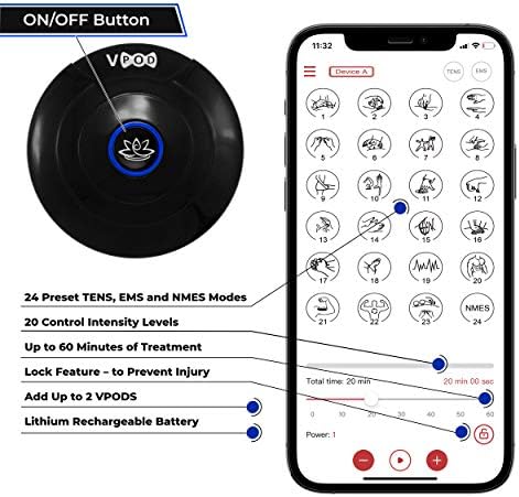 VPOD Wireless TENS Unit - EMS Muscle Stimulator for Pain Relief Therapy with 24 Modes - TENS Massager Electric Stimulation Machine for Sciatica, Back, Neck - FSA/HSA Eligible