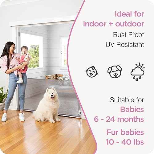 Retractable Baby Gate Perma Child Safety 33" Tall x 71¡± Wide, Mesh, for Stairs, Doorways, Dogs, Pets, Indoor, Outdoor, One-Handed Operation, Locking, Easy Install, Hardware Mount, Gray