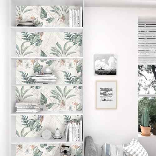 Peel and Stick Wallpaper Tropical Botanical Palm Tree Leaf Contact Paper Waterproof Self Adhesive Removable Floral Boho Vinyl Roll for Bathroom Bedroom Living Room Kitchen 17.32" x 118.11"