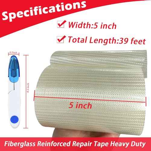 Fiberglass Rv Awning Repair Tape Kit - 5 Inch Wide 39ft Heavy Duty Waterproof Tear Repair Patch for Tent, Tarp, Canopy, Boat with Canvas Tape and Sail Repair Tape