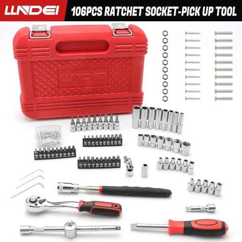 LLNDEI 106PCS 1/4-inch Drive Socket Set with Wrench, CR-V Steel Kit, Ratchet Handle, Screwdriver Bit Set & Magnetic Pickup Tool, With 11x8x2.5-inch Carrying Case