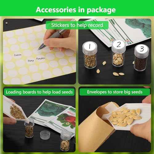 140 Slots Seed Organizer Storage Box with 20PCS Seed Envelopes, Premium Seed Containers for Various Sizes Vegetable and Flower Garden Seeds, Gardening Seed Keeper Set with Useful Accessories (Red)