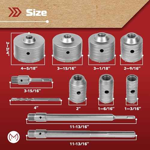 17PCS Concrete Hole Saw Kit with 2 Drill Bits, SDS Plus & Max Shank, Masonry Hole Saw Kit Size 30-110MM, Brick, Cement, Block, Concrete Drilling