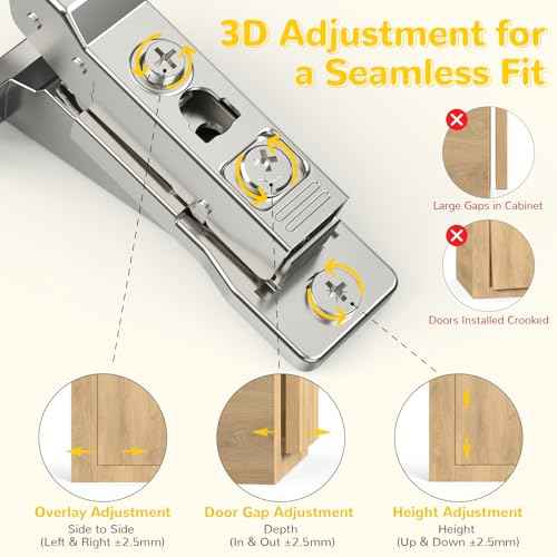 Onemake 8 Pack 110¡Æ Face Frame Inset Cabinet Hinges, Soft Closing 3D Adjustment, Clip On Plate, Smooth Slow Close Concealed Hidden Replacement, Easy Installation, Insert Hardware for Kitchen Cupborad