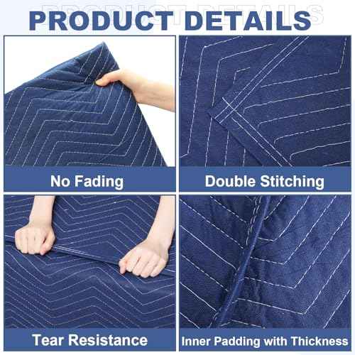 Peryiter 2 Pack 96'' x 80'' Extra Large Moving Blankets 4.4 lb Heavy Duty Moving Pads and Packing Blankets Thick Quilted Shipping Furniture Pads for Furniture Artwork Floor, Royal Blue
