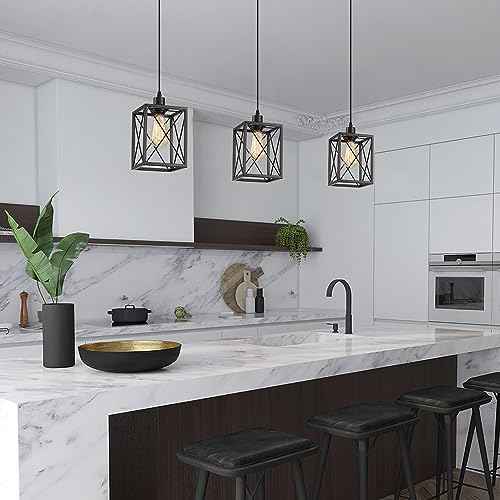 Black Pendant Lighting Modern Pendant Light, Adjustable Pendant Light Fixture,Pendant Lights Kitchen IslandLight (3 Pack Square Pendant Light)