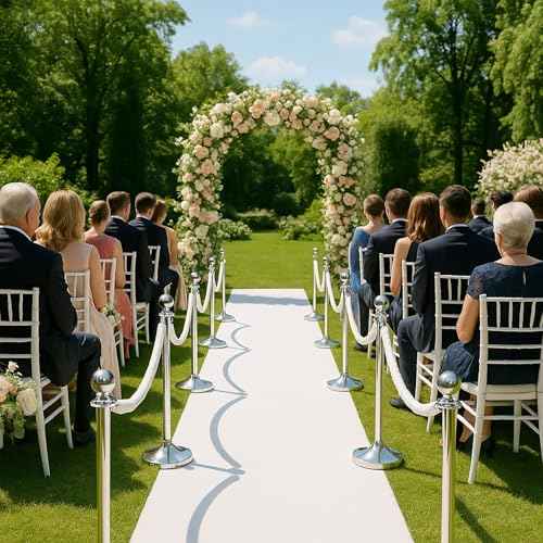 4PCS White Velvet Rope 5FT ? Soft Velvet Ropes with Silver Snap Ends Stanchion Set for VIP Rope Barrier Event Crowd Control