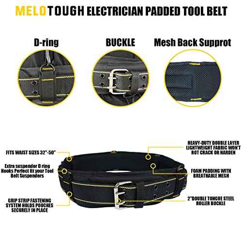 MELOTOUGH Padded Tool Belt with D ring for men Adjustable for 34"-50" Waists Heavy-duty Work Belt Metal Buckle