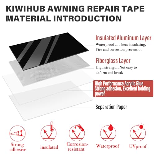 RV Awning Repair Tape, 4" x 33FT Heavy Duty Waterproof, UV Proof Tear Repair Patch Kit for Tent, Canvas, Boat Covers, Sail