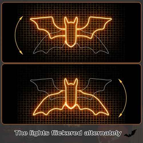 Bat Neon Sign for Wall Art Decor,Led Sign Animated Bat Swing Neon Light Up Sign for Wall Decor Bedroom Home Decor Bar Halloween LED Decoration Light,Plug in Powered Dimmable LED Light,21" x 10"