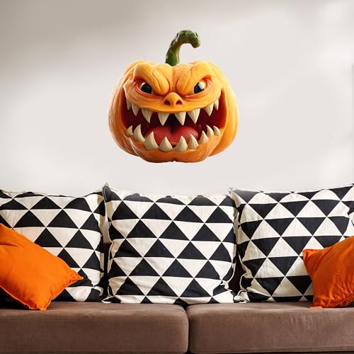 Halloween Wall Decals,Peel and Stick Halloween Theme Decor Stickers,Removable Vinyl Spooky Scary Face Wall Sticker for Holiday Party Decor. (3D Evil Laughing Pumpkin Decal)