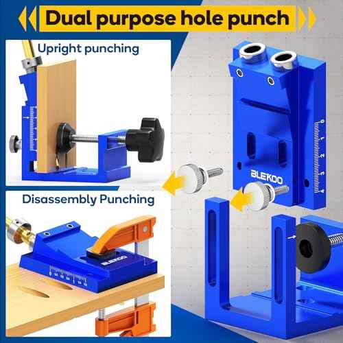 Pocket Hole Jig Kit, Pocket Hole Jig System for 15¡Æ Angled Holes, Woodworking Jig Drill Guide for Precise Dowel Joints, All-Metal Pocket Screw Jig