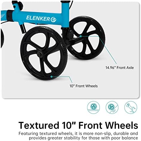 ELENKER Best Value Knee Walker with 10" Front Wheels Steerable Medical Scooter Crutch Alternative with Dual Braking System Sky Blue