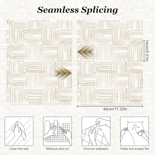 Boho Peel and Stick Wallpaper Light Beige and White Contact Paper Geometric Wall Paper 17.3" x 120" Self Adhesive Vinyl Removable Wallpaper for Cabinets Bedroom