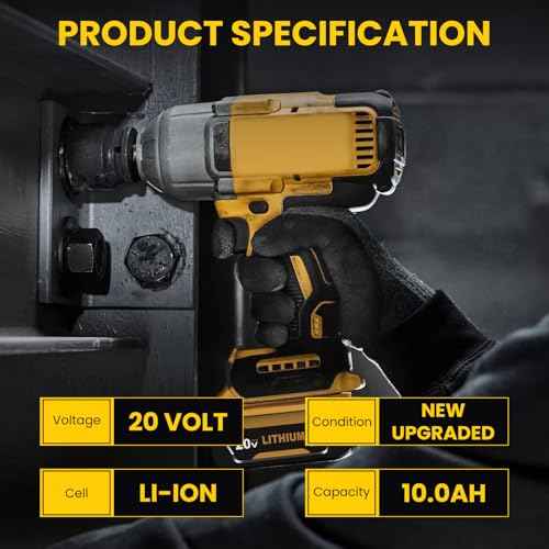 2 Pack 10000mAh Replacement for Dewalt 20V Battery Compatible with Dewalt 20 Volt Battery Lithium ion DCB200 DCB201 DCB203 DCB207 DCB206 Cordless Power Tools(Yellow)