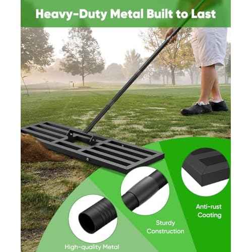 36x10 inch Lawn Leveling Rake, Upgraded Lawn Leveler Tool Heavy Duty Reinforced Connection, Garden Rake with Adjustable Long Handle, Ground Leveler for Yard Smoothing Soil Grass Dirt Sand