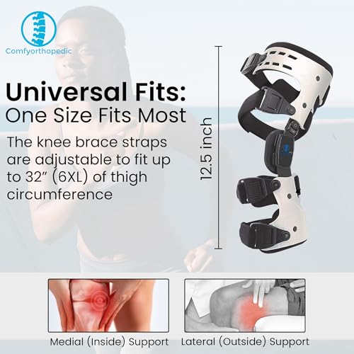 Comfyorthopedic OA Unloader Knee Brace For Medial Knee Pain, Arthritis Support, Osteoarthritis, Bone on Bone Inside Cartilage Joint Side Stabilizer L1851 L1843, Adjustable Plus Size Fits Up to 32in Thigh Circumference