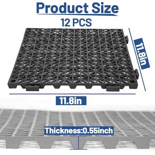 12Pcs Drainage Interlocking Floor Tiles 11.8" x 11.8", Modular Interlocking Cushion Soft PVC Floor Non-Slip Splicing Waterproof Mat for Drain, Pool, Shower, Patio, Balcony, Bathroom, Kitchen, Yard