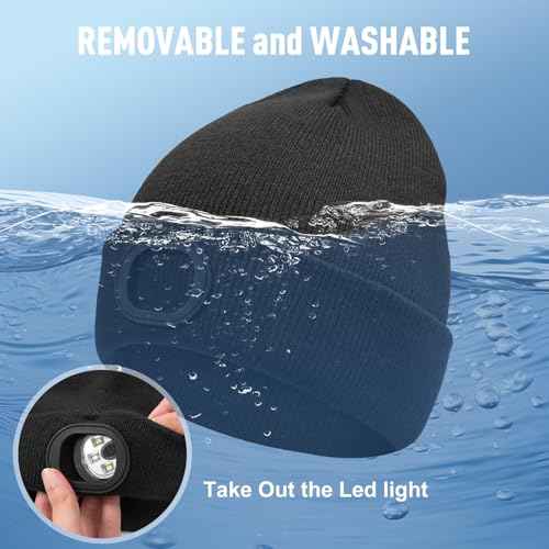 Gifts for Men Women, Stocking Stuffers for Adults Men Unisex Beanie with Light, Dad Mens Gifts for Christmas, Unique Gifts for Dad Him Husband Grandpa Black