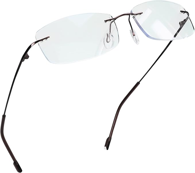 LifeArt Blue Light Blocking Computer Reading Glasses,Men's and Women's Rimless Frame (Brown, +1.75 Magnification)