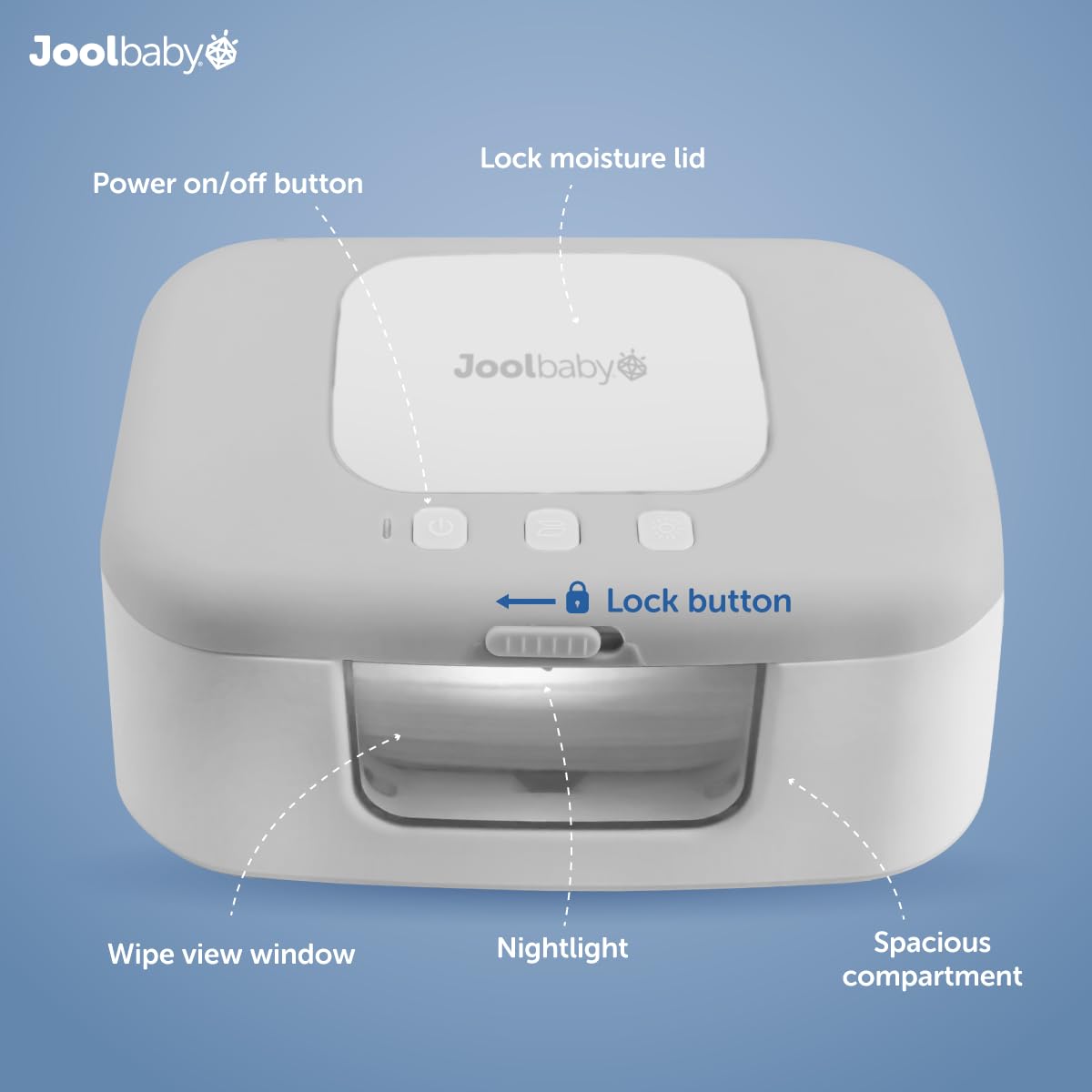 Jool Baby TinyBums Baby Wipe Warmer & Dispenser with LED Changing Light & On/Off Switch (Gray)