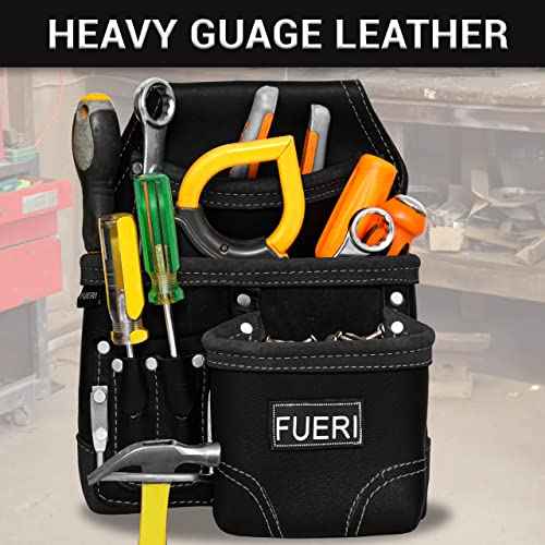 FUERI Leather Tool Pouches with Belt Clip Utility Bags Work Heavy Duty Belts Bag Pouch for Construction Carpenter Electrician Framer Men Women - 7 Pocket