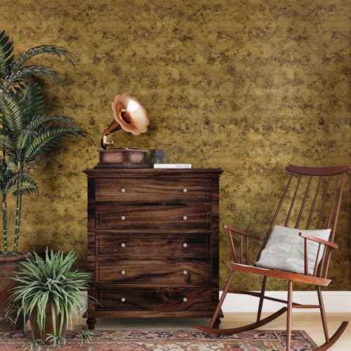 Antique Gothic Metallic Wallpaper Rusty Gold Brushed Stainless Steel Contact Paper for Countertops Removable Industrial Metal Wallpaper for Wine Cabinet Accent Wall Kitchen Countertop Liner