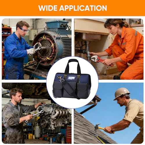 Rolling Tool Bag with Large Capacity, Heavy Duty Tool Organizer Bag with Wheels and Multi-pocket, Tool Storage Bag with Handle/Shoudler Strap/for Men, Electrician, Repairman, HVAC Techs, Mechanic