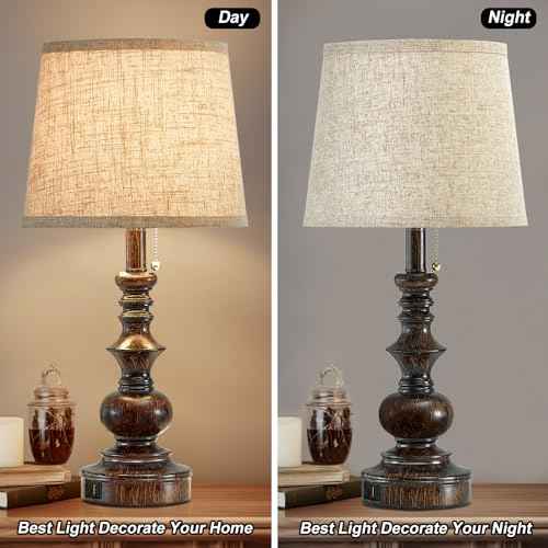 22'' Farmhouse Bedside Table Lamps Set of 2 for Bedroom Nightstand Lamps with USB A+C Charging Ports Traditional Small Table Lamp for Living Room End Tables,Pull Chain,Bulbs Not Included