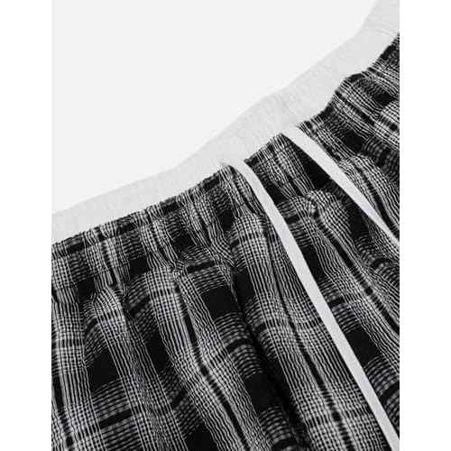 Aelfric Eden Plaid Baggy Sweatpants Women Double Waist Streetwear Y2K Unisex Casual Wide Leg Elastic Waist Trousers Pants