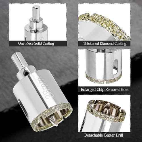 1-1/2 Inch Diamond Hole Saw with Pilot Drill Bit, 1-9/16 Inch Cutting Depth Glass Tile Hole Saw for Marble, Granite, Fiberglass, Porcelain, Quartz
