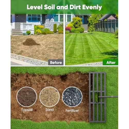 36x10 inch Lawn Leveling Rake, Upgraded Lawn Leveler Tool Heavy Duty Reinforced Connection, Garden Rake with Adjustable Long Handle, Ground Leveler for Yard Smoothing Soil Grass Dirt Sand