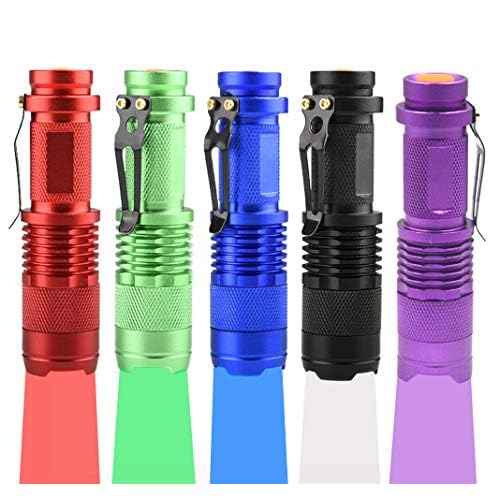 Multicolored 3-Mode Flashlight: Red, Green, Blue, UV & White LED Lights (Pack of 5)