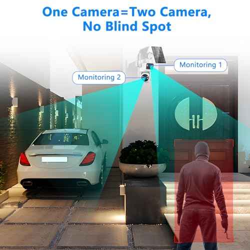 4K Solar Security Cameras Wireless Outdoor, 5GHz/2.4GHz WiFi Cameras for Home Security with Dual Lens, Siren, Human Auto Tracking, Color Night Vision, 2-Way Talk, IP66