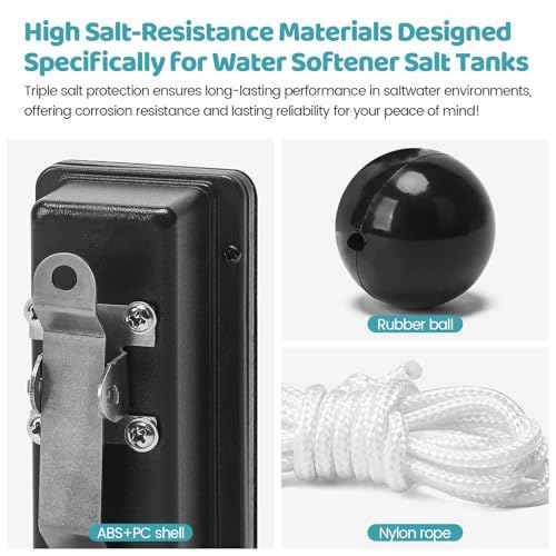 Wireless Salt Level Detector for Water Softener, Real-Time Monitoring, Adjustable Height, Dual Light & 100dB Alarm, Easy Installation, for Salt Tank, and Household Appliances