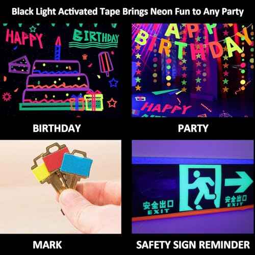 Neon Gaffer Cloth Tape,6 Colors Black Light Tape Sets,Fluorescent UV Blacklight Glow in The Dark Tape for UV Party (0.6 inch x 16.5 feet)