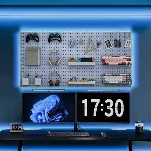 Pegboard Combination Kit, Wall Mounted Storage Set with 4 Pegboards & 14 Accessories Hanging, Blue Peg Boards Organizer for Walls Display, Crafts Organization, Kitchen Organizer, 22" x 22"