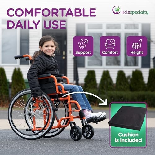 Ziggo 12” Seat Width Pediatric Wheelchair for Kids & Children, Lightweight, Manual Folding Wheelchair w/Safety Belt, Swing-Away Foot Support w/Straps, Desk Length Arm Rests, Free Cushion Accessory