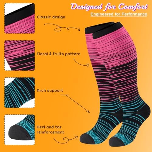 Plus Size Compression Socks for Women & Men 3 Pairs, Wide Calf Extra Large 20-30 mmHg Knee High Support Socks for Travel, Running, Nurse