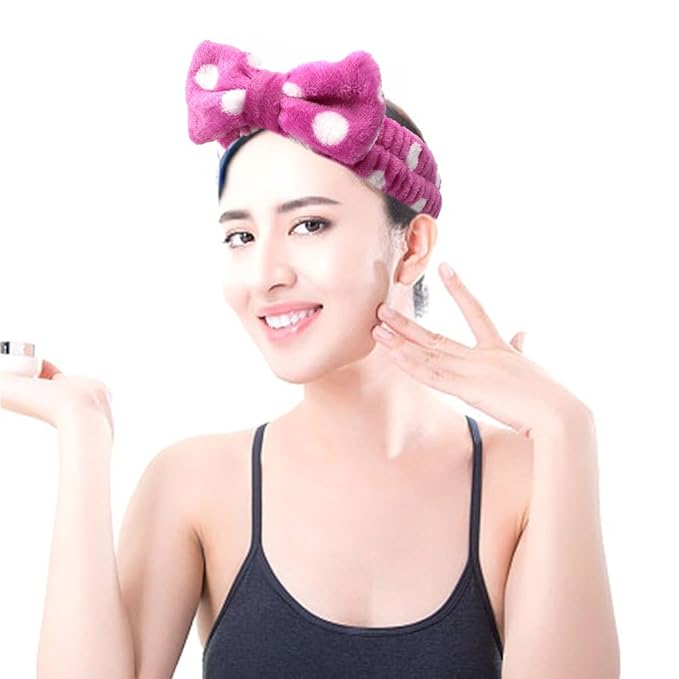 AOPRIE SPA Headbands for Washing Face Makeup Headbands with Bow Laurel Hair Band Women Facial Head Band Wrist Towel Wraps For Shower Face Mask Red Pink White Purple, 6 Pack