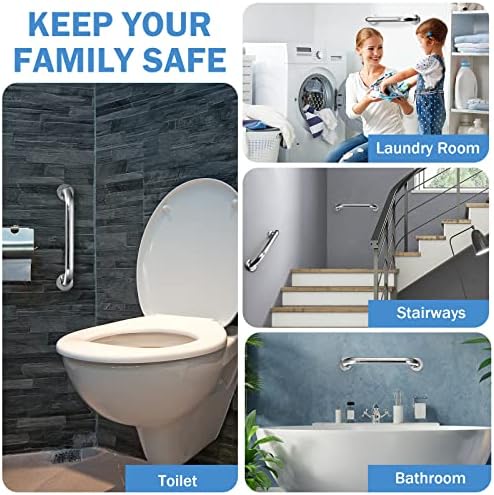 Therwen 6 Pack Grab Bars for Bathtubs and Showers Shower Grab Bars for Seniors Stainless Steel Bathroom Handicap for Elderly for Wall Shower Handle Assist Device(12 Inch, 16 Inch,Silver)