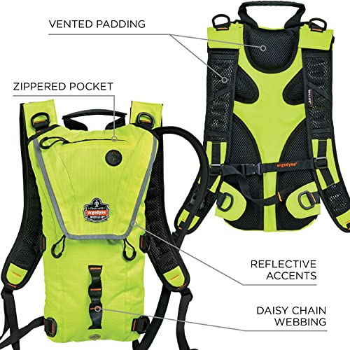 Ergodyne Chill-Its 5156 Hydration Backpack with Storage, Low Profile Pack, High Visibility Reflective, 3 Liter Bladder, Breakaway Shoulder Straps,Lime
